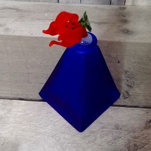 Dramatic Blue Art Glass Perfume Bottle with Glass Flower Stopper Vintage